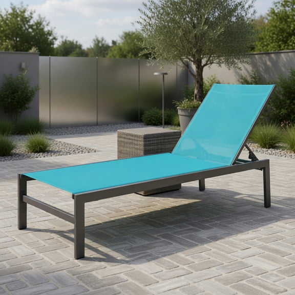6-Position Adjustable Chaise Lounge Chair Rustproof Aluminum Frame, Turquoise Quick-Dry Fabric, Patio & Poolside Recliner