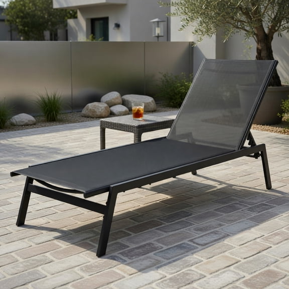 6-Position Adjustable Outdoor Chaise Lounge Chair Heavy-Duty Steel Frame, Rustproof & Quick-Dry Fabric Black, Brown, Gray for Patio, Poolside, Backyard