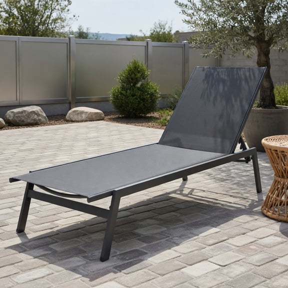 6-Position Adjustable Outdoor Chaise Lounge Chair Rustproof Steel Frame, Breathable Quick-Dry Fabric Gray, Black & Brown Options for Patio, Poolside & Backyard