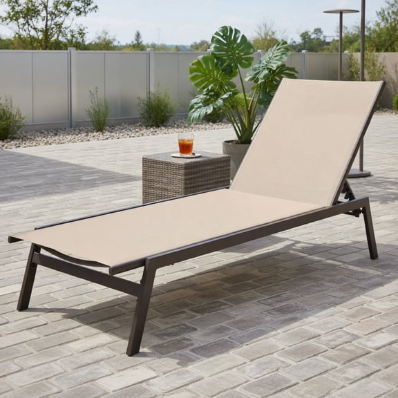 6-Position Adjustable Outdoor Chaise Lounge Chair Rustproof Steel Frame, Breathable Quick-Dry Fabric, Heavy-Duty 330 lb Capacity Black, Brown & Gray Options