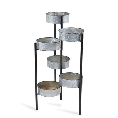 6 Pot Metal Folding Plant Stand & Wood Base
