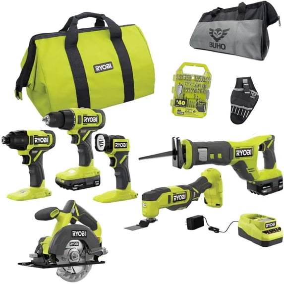 BUHO, 6 Power Tools Combo Kit with 6 Ryobi Tools, 2 Batteries - Walmart.com
