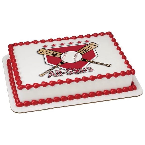 6" Pre-Cut Round Baseball All-Stars Bat Ball Homeplate Edible Image Cake Topper By TNCT