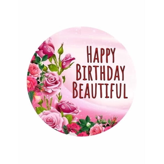 Pink Roses Happy Birthday Beautiful Edible Icing Image Cake topper, by Tnct.
