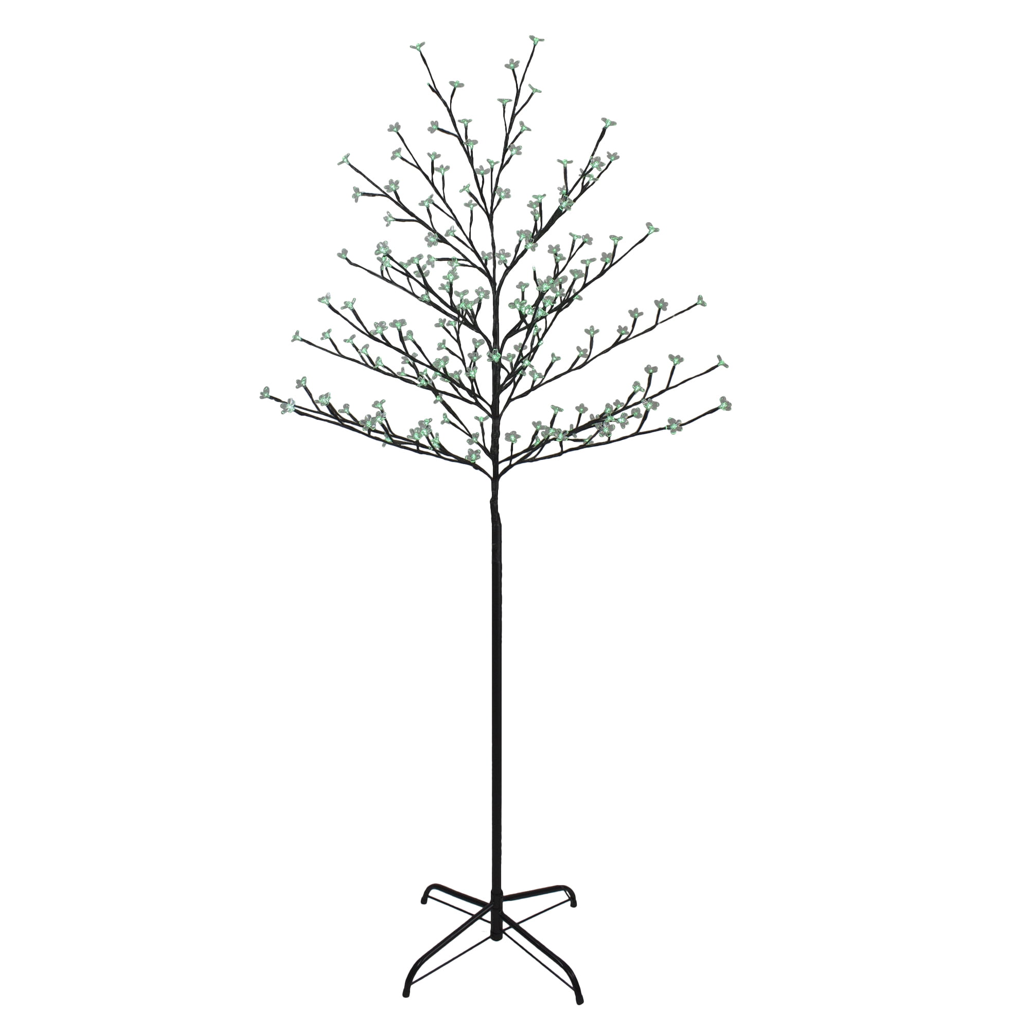 6' Green LED Pre-Lit Artificial Cherry Blossom Tree with Black Stand