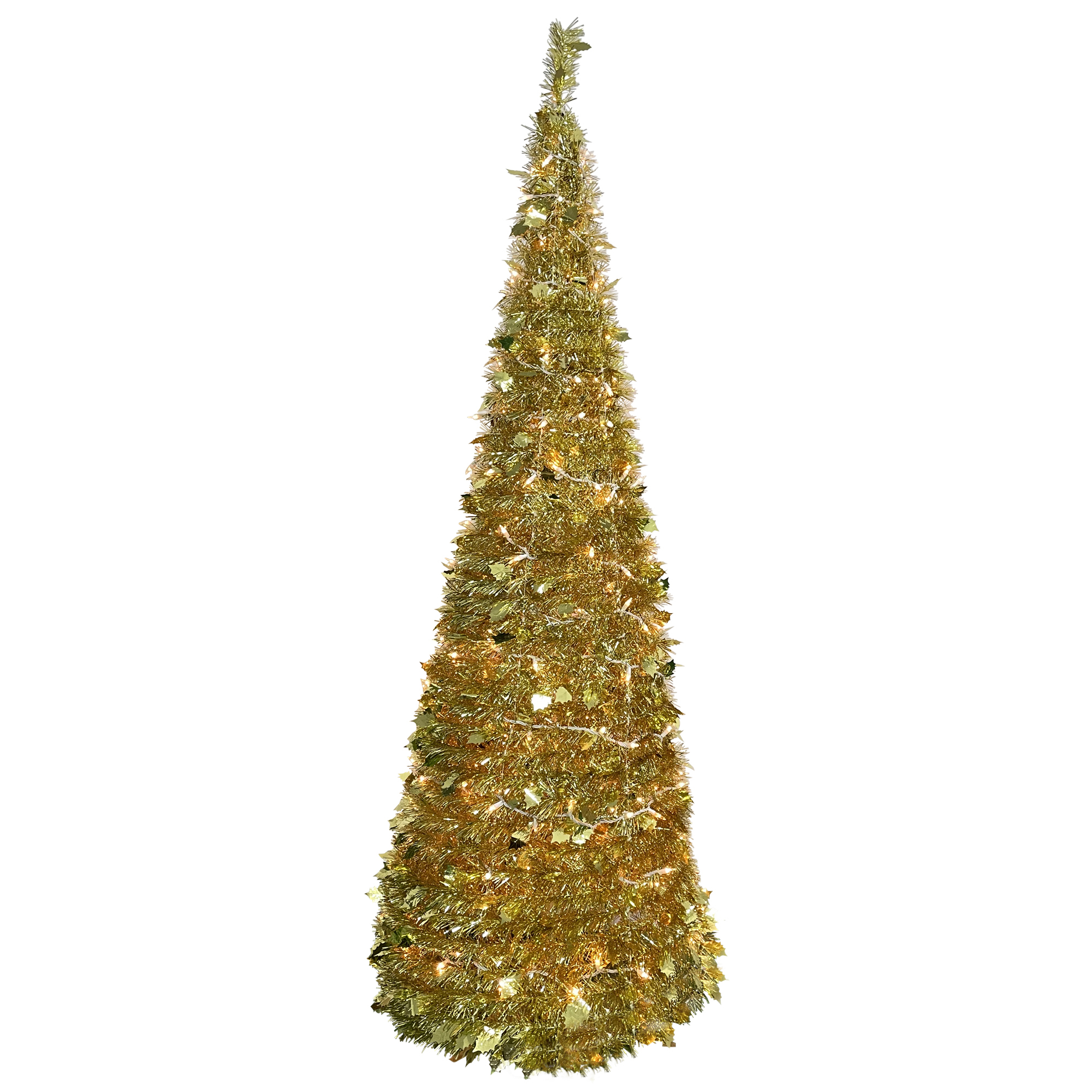 6' PreLit Gold Tinsel PopUp Artificial Christmas Tree, Clear Lights