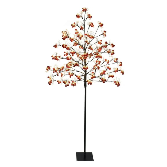 6' Pre-Lit Twig Tree with LED Warm White Lights and Red Ornaments