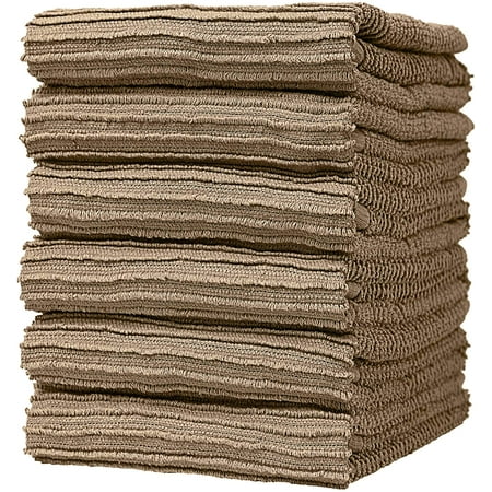 6 Premium Kitchen Towels (16”x 26”, 6 Pack) – Large Cotton Kitchen Hand Towels – Ribbed Design – 340 GSM Highly Absorbent Tea Towels Set With Hanging Loop – Tan