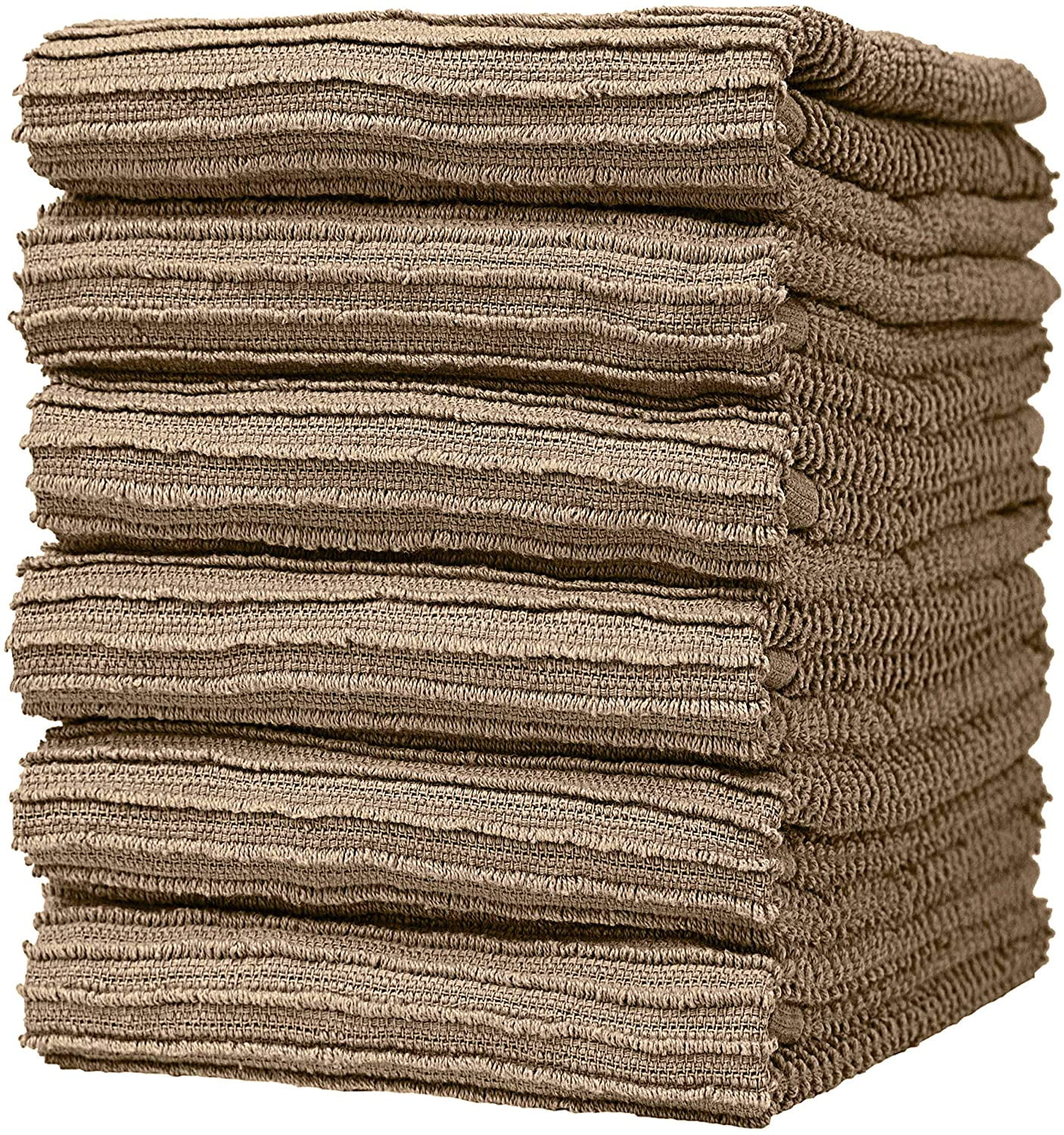 Tan Ribbed Cotton Kitchen Hand Towels Set (16" x 26", 6 Pack)
