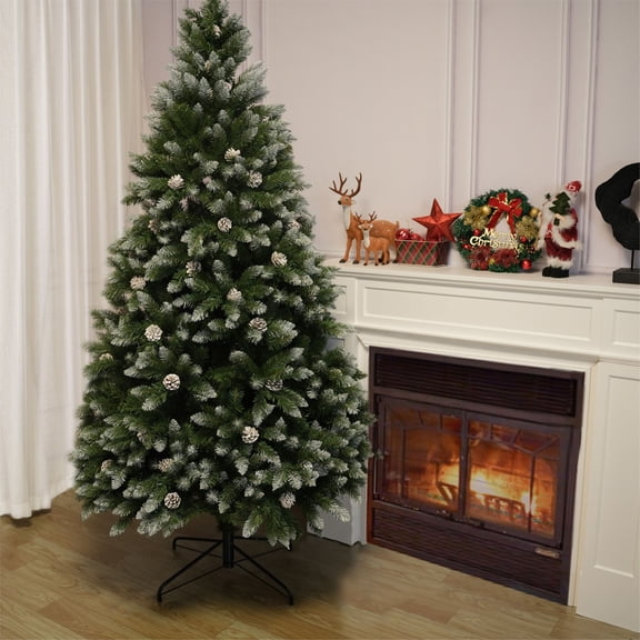 6' Premium Pine Artificial Christmas Tree with Hinged Branches & 60 Pine Cones
