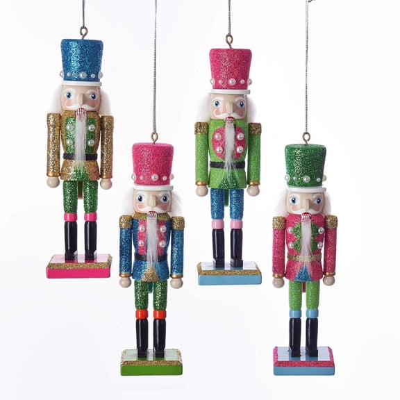 6" Preppy Bright Color Nutcracker Ornaments With Pearls, Set Of 4, Assortment
