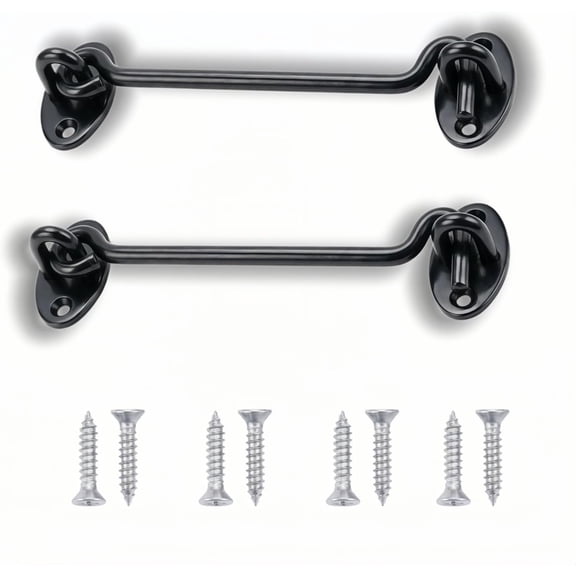 6" Privacy Hook and Eye Latch, Stainless Steel Gate Latch Barn Door Lock Cabin Hooks with Screws for Shutters Window Slide Shed Cabinet Bathroom (2 Pack-Black)