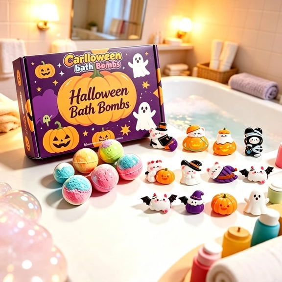 6 Pumpkin-Shaped Halloween Bath Bombs – Surprise Toy Inside Each, Ghost Pumpkin Water Play Figurines, Fizzing Aromatic Spa Gift Set for Kids Adults