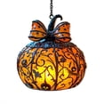 thumbnail image 1 of 6" Pumpkin Window Suncatcher - Stained Glass Window Hanging with Glowing Pumpkin and Bow, Fall Seasonal Wall Art, Halloween Decor Indoor Outside (Large), 1 of 8