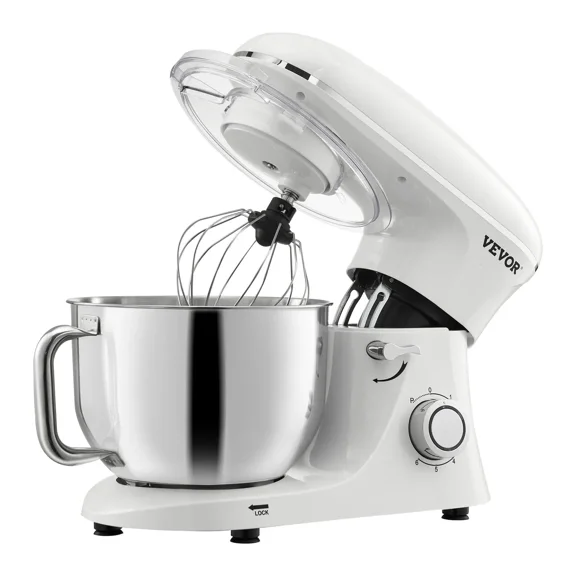 6 QT 660W Tilt-Head Stand Mixer with Stainless Steel Bowl,Dough Hook,and Flat Beater for Baking and Mixing,White Color