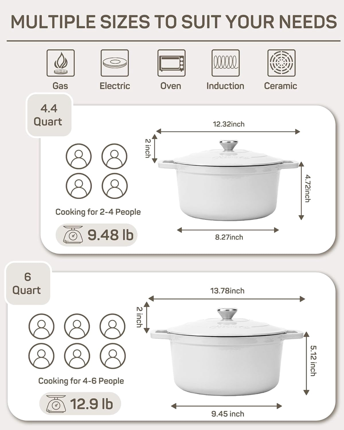6 QT Enameled Cast Iron Dutch Oven Pot with Lid for Bread Baking and ...