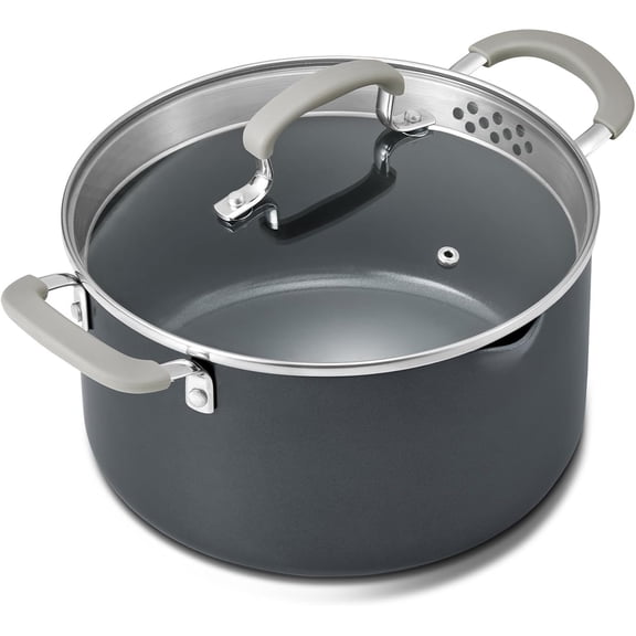 6 QT Nonstick Stock Pots with Lid,  Ceramic Soup Pot with Glass Straining Lid, Induction Cooking Pots with  Handle, Compatible with  Cooktops, Dishwasher Safe