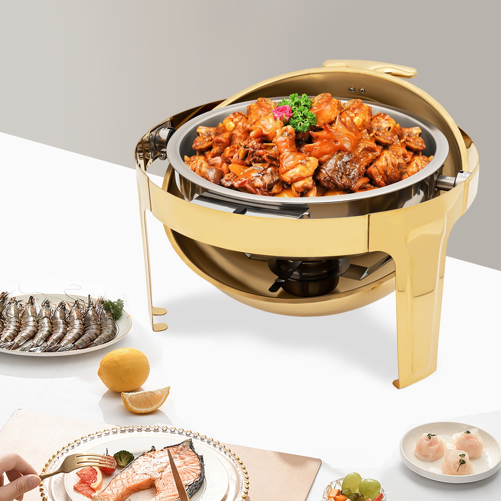 6 QT Round Chafing Dish Buffet Set with Thick Frame for Weddings ...