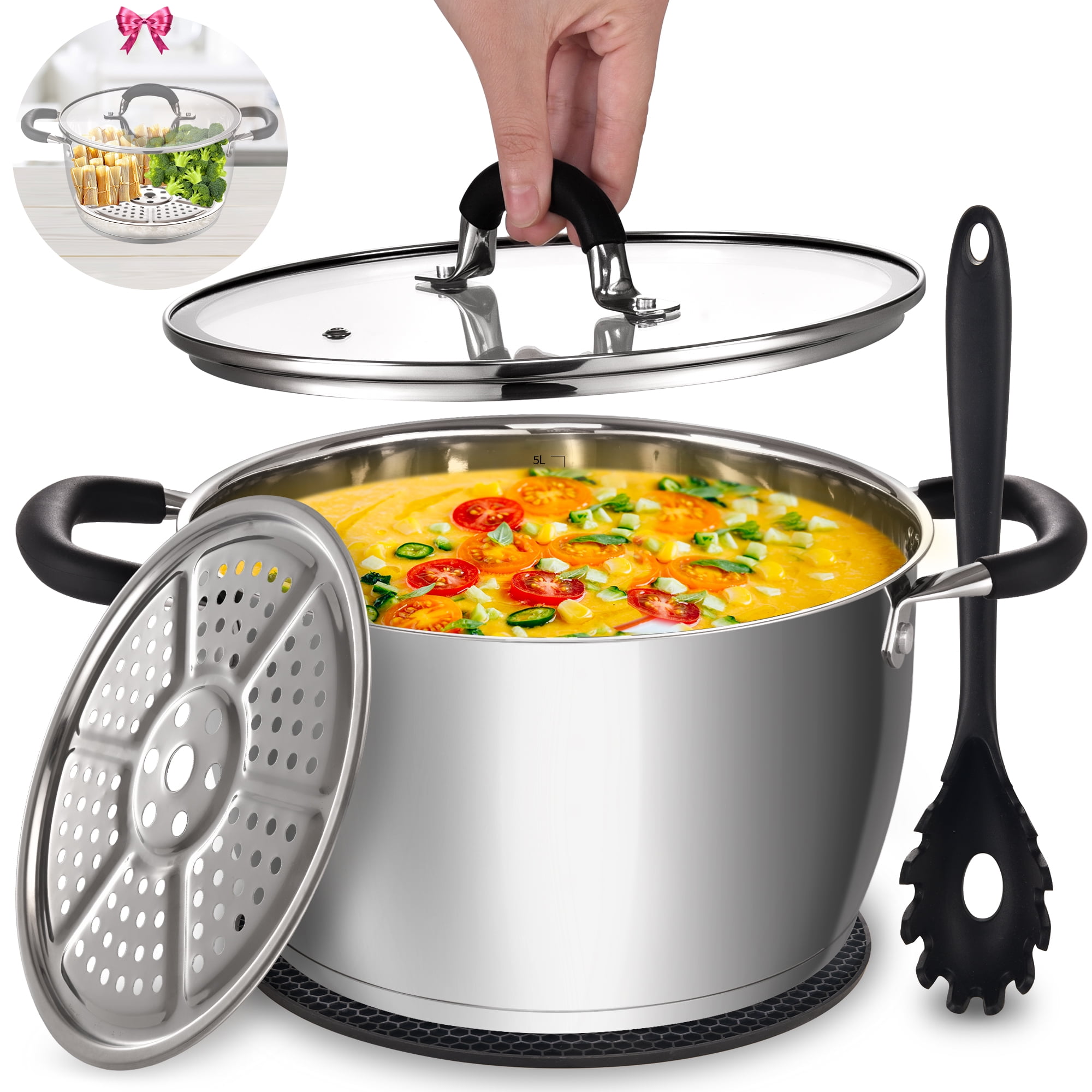 6 QT Stainless Steel Stock Pot, Soup Pot TriPly Nonstick Boiling Sauce