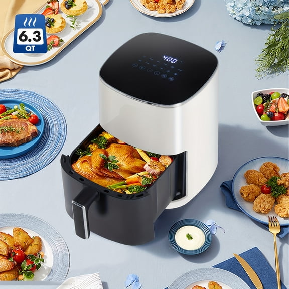 6 Qt Air Fryer Oven - 12-in-1 Digital Display, Compact Space-Saving, Easy View Window, Nonstick Dishwasher-Safe Basket, Temperature & Time Control
