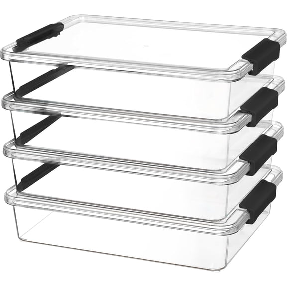 6 Qt Clear Plastic Storage Bins with Lids Stackable Sensory and Craft Organizers 4 Pack Black