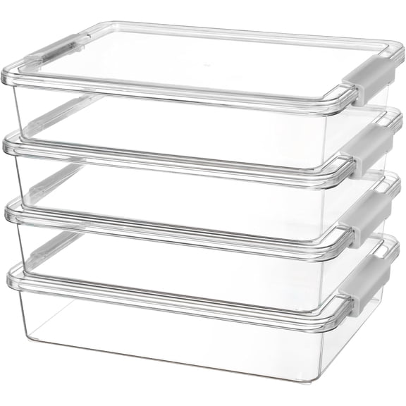 6 Qt Clear Plastic Storage Bins with Lids Stackable Organizer Containers 4 Pack Grey