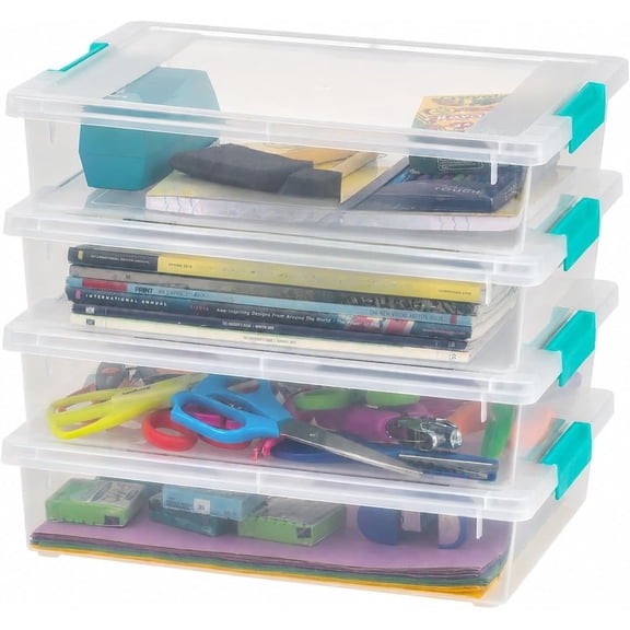 6 Qt Clear Storage Bins with Lids, 4 Pack Plastic Organizer Containers for Closet, Pantry, Kitchen, Office and Home Organization