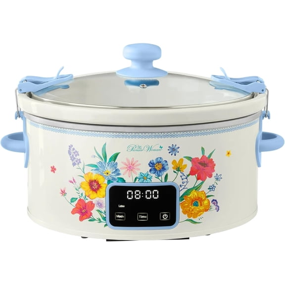 6 Qt Digital Slow Cooker, Programmable Touchscreen, Locking Lid, High-Low-Warm Settings, Adjustable Timer, Oval Shape, 220F Max Temp, Portable and Stylish