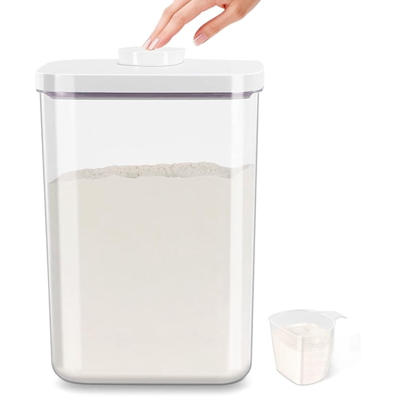 6 Qt Food Storage Container with Pop-up Lid -Airtight Crystal-Clear Plastic Flour Container, Tall and Slim Storage Bin Fit for Kitchen Pantry Organization
