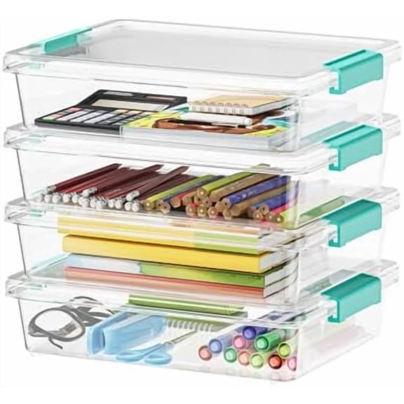 6 Qt Plastic Storage Bins with Lids, Clear Sensory Bin Craft Organizers and Storage, Stackable Art Containers for Home, Office and School Supplies, 4 pack$$Home Decor, Kitchen, & Other