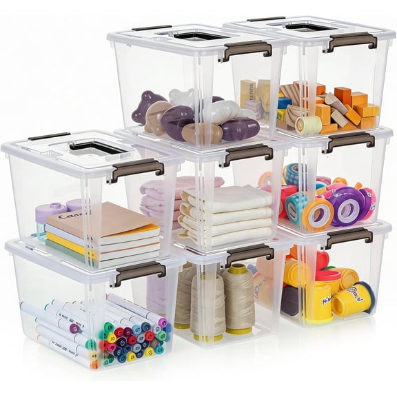 6 Qt Plastic Storage Bins with Latching Lids and Handles 8 Pack Stackable Clear Storage Containers