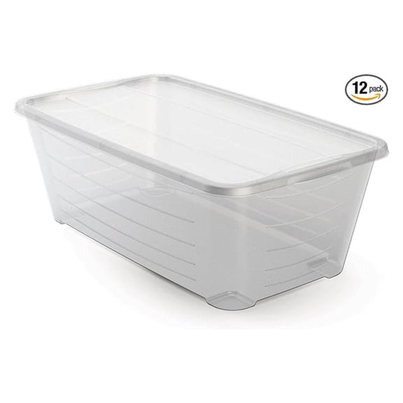 6 Qt Rectangular Clear Plastic Protective Storage Shoe Box, 12 Pack