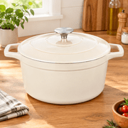 6 Qt Round Enameled Cast Iron Dutch Oven with Lid & Handles, Cream