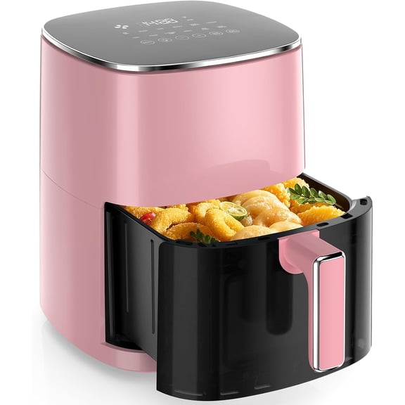 6 Qt Square Air Fryer with Visual Window, 400 F Heating, 12 Cooking Modes, Timer and Auto-Off, Nonstick Interior, Coral