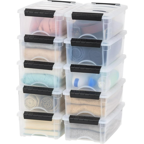 6 Qt Stackable Plastic Storage Bins with Lids, 10 Pack - BPA-Free, Made in USA - See-Through Organizing Solution, Latches, Durable Nestable Containers, Secure Pull Handle - Clear