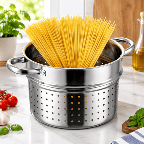 6 Qt Stainless Steel Pasta Strainer Insert for Pot Pasta Insert with Handles Steamer Basket Fits 6 and 8 Quart Stock Pots Cookware, Dishwasher Safe