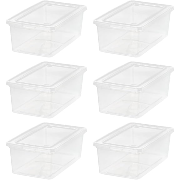 6 Qt Storage Bins with Lids, 6-Pack Clear Plastic Storage Containers, Stackable Organization Boxes for Shoes, Crafts, Classroom Supplies & Household Storage