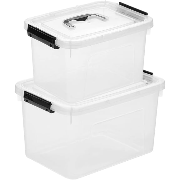 6 Quart & 12 Quart Clear Plastic Storage Bins with Snap Lid & Built-In Handle Stackable Organizers for Pantry, Closet, Bathroom