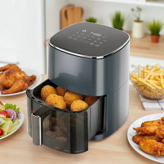 TINKLE WELL Air Fryer, 6-Quart 12-in-1 Multi-Cooker with Viewing Window for Oil-Free Frying, Baking & Dehydrating, Up to 400°F, Gray