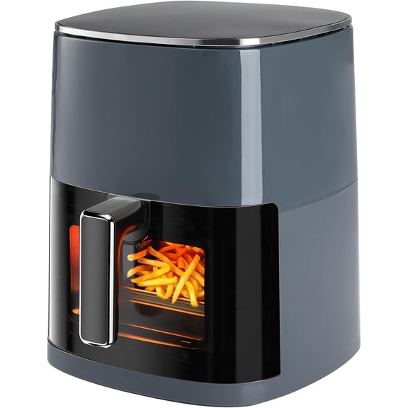 6 Quart Air Fryer with Clear Viewing Window, 12-in-1 Functions, Touch Control, Grey
