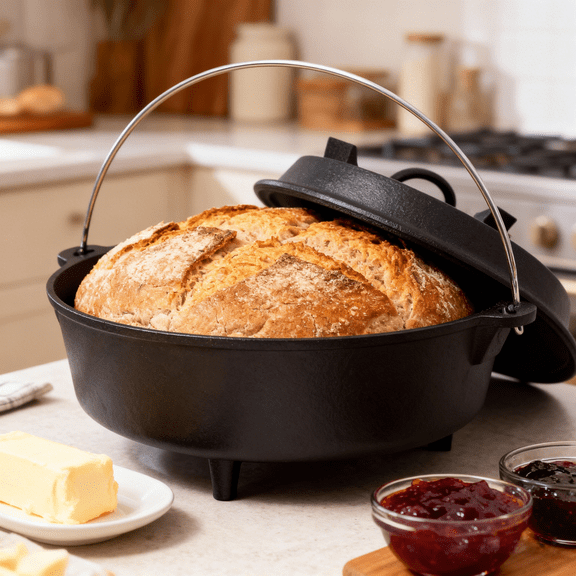 6-Quart Cast Iron Dutch Oven Pot with Lid, Featuring With frying pan lid and leg base,Heavy-Duty Kitchenware w/ Enamel,Suitable for Baking, Grilling, Stewing, and Cooking,Black