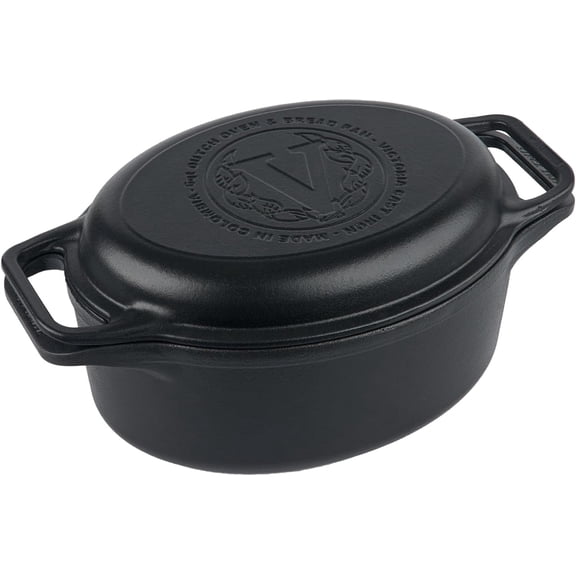 6-Quart Cast Iron Oval Dutch Oven, Combination Combo Cooker Pot and Skillet, Bread Baker, Made in Colombia, 2-Piece Set