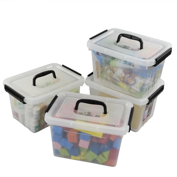 6 Quart Clear Latch Storage Box With Black Handle And Latches - 4 Pack