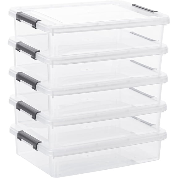 6 Quart Clear Storage Containers with Lids, Stackable Organizer Bins for Crafts and Home, 5 Pack
