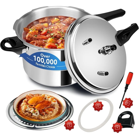 6 Quart Cooker, Heavy Duty Commercial Grade, Cooking, , Safe Locking Lid, Ideal for Canning, Soups, Meats, Beans, Large Family & Restaurant Use
