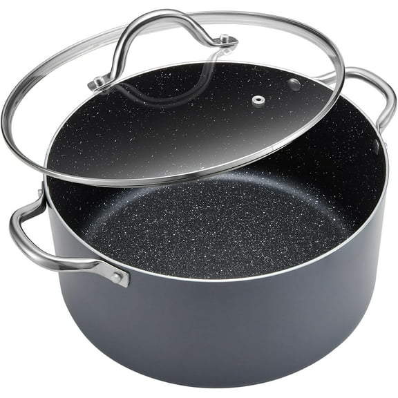 6 Quart Cooking Pot, Non  Induction Stock Pots with Lid,  Stove Compatible, 6 QT  Soup/Stew Pot For Small Households, Grey