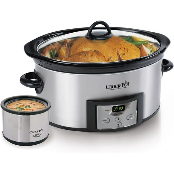 6-Quart Countdown Programmable Oval Slow Cooker with Dipper, Stainless Steel, SCCPVC605-S