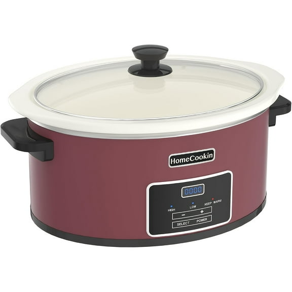 [6-Quart Digital Slow Cooker] 6-Quart Digital Programmable Slow Cooker with Timer - Small Kitchen Appliance for Family Dinners - Serves 6+ People - Heat Settings: Keep Warm, Low and High