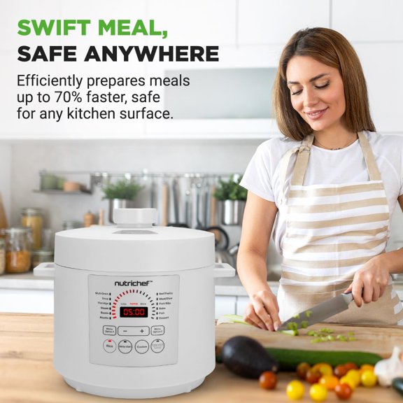 6 Quart Electric Pressure Cooker | 12 Function Digital Countertop | Adjustable  & Temperature | Re-heat and  Warm | 13.1 x 11.4 IN | White