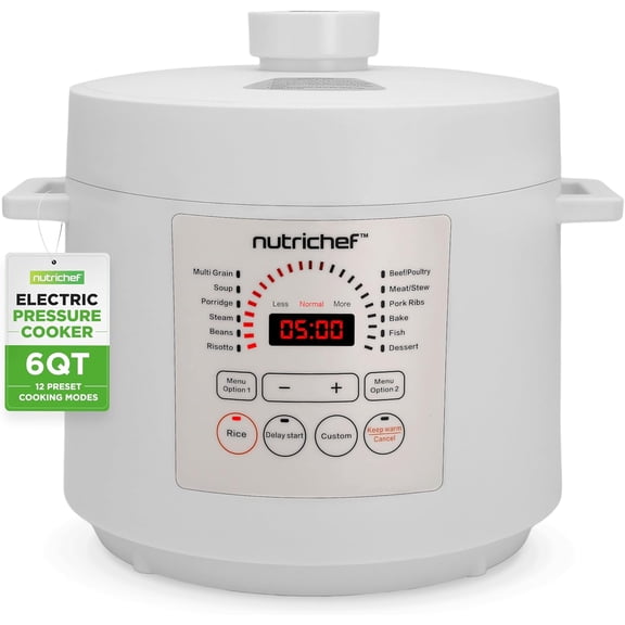 6 Quart Electric Pressure Cooker | 12 Function Digital Countertop Adjustable Time & Temperature Re-heat and Keep Warm 13.1 x 11.4 IN White